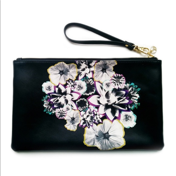 Floral Print Clutch with Black background colour. - Picture 1 of 2